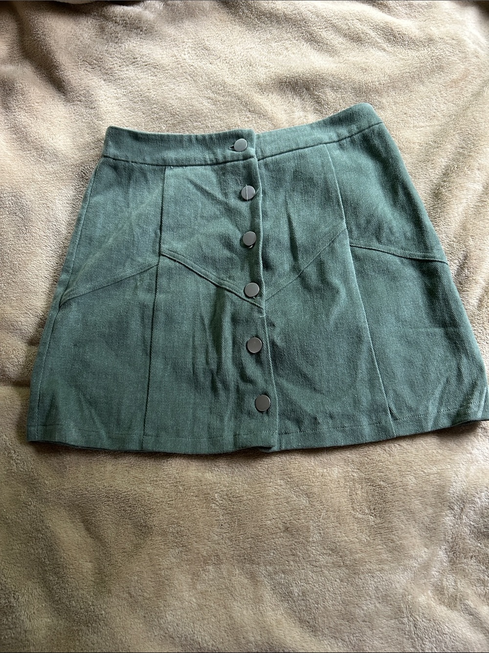 Button-Front Emerald Green Mini Skirt